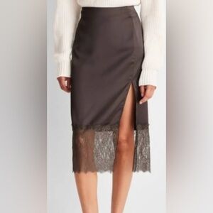 Future Collective Satin Lace-Trim Midi Skirt size 4